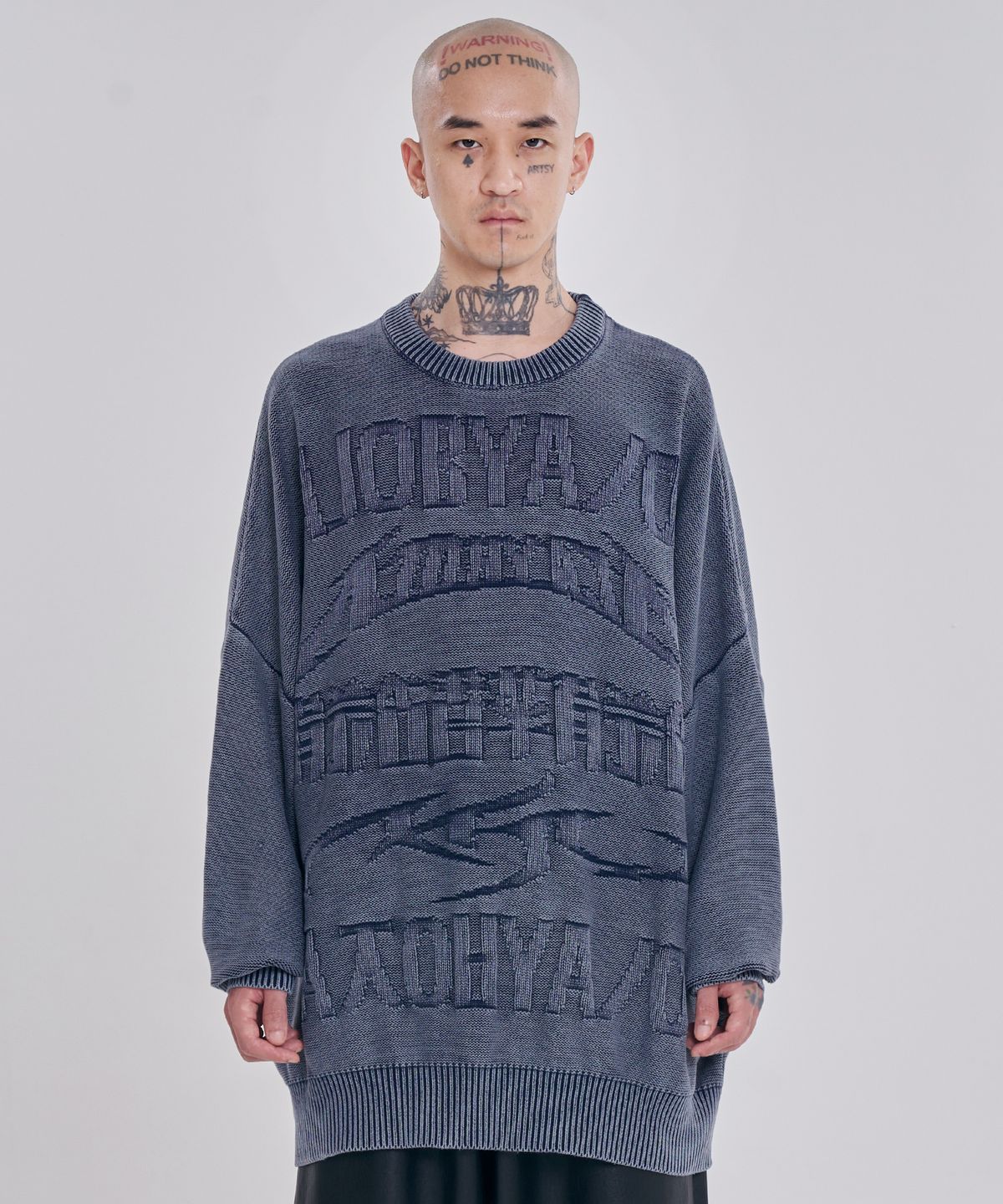 아조바이아조(AJOBYAJO) [PBA] Five AJO Logos Washed Sweater [NAVY]