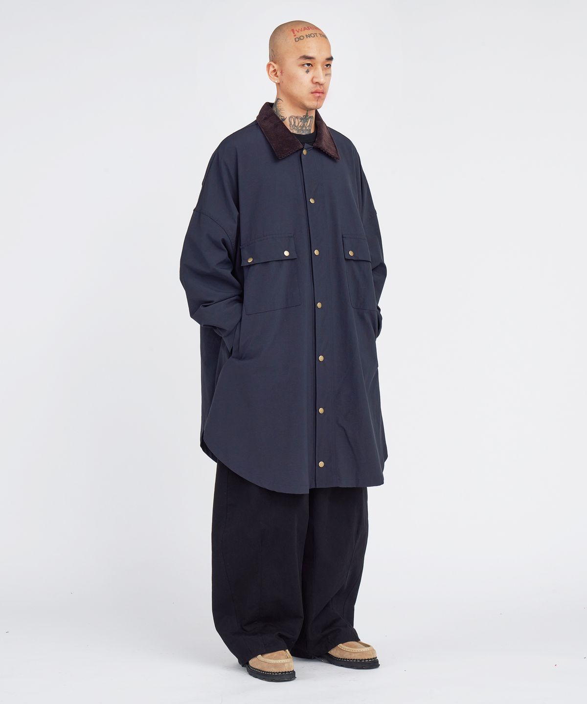 아조바이아조(AJOBYAJO) Oversized Wax Shirt Jacket [NAVY]