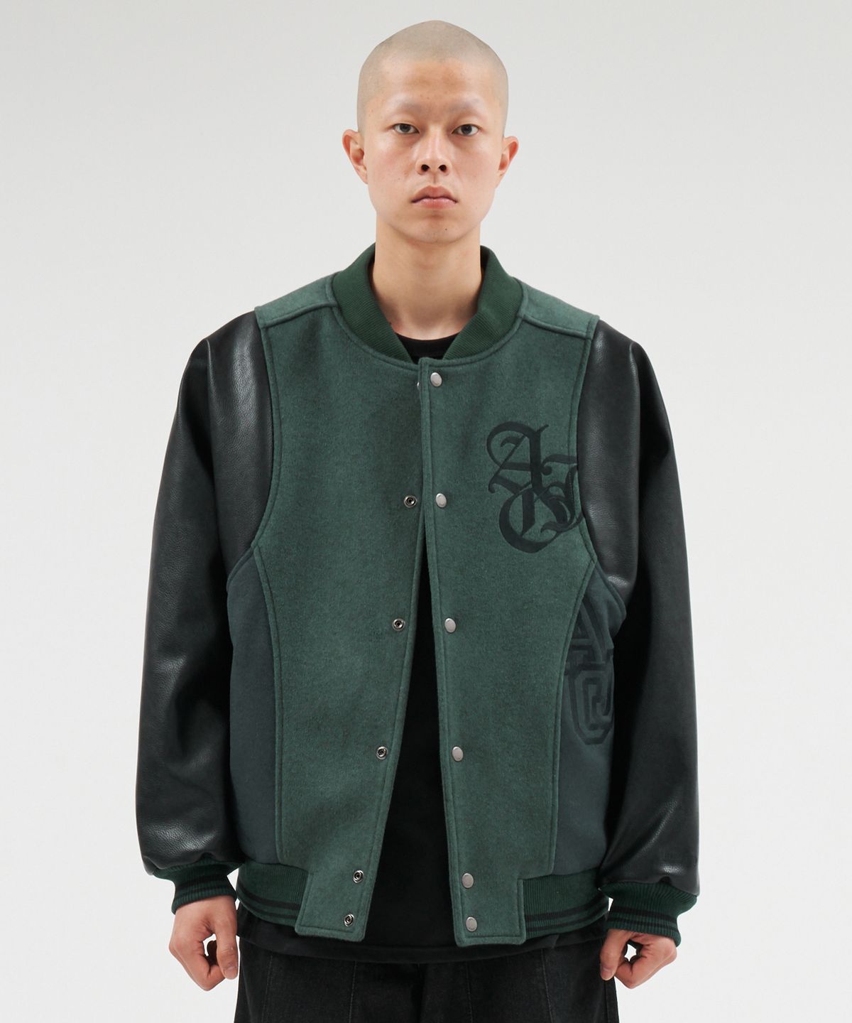 아조바이아조(AJOBYAJO) Wool Mixed Varsity Stadium Jacket [GREEN]