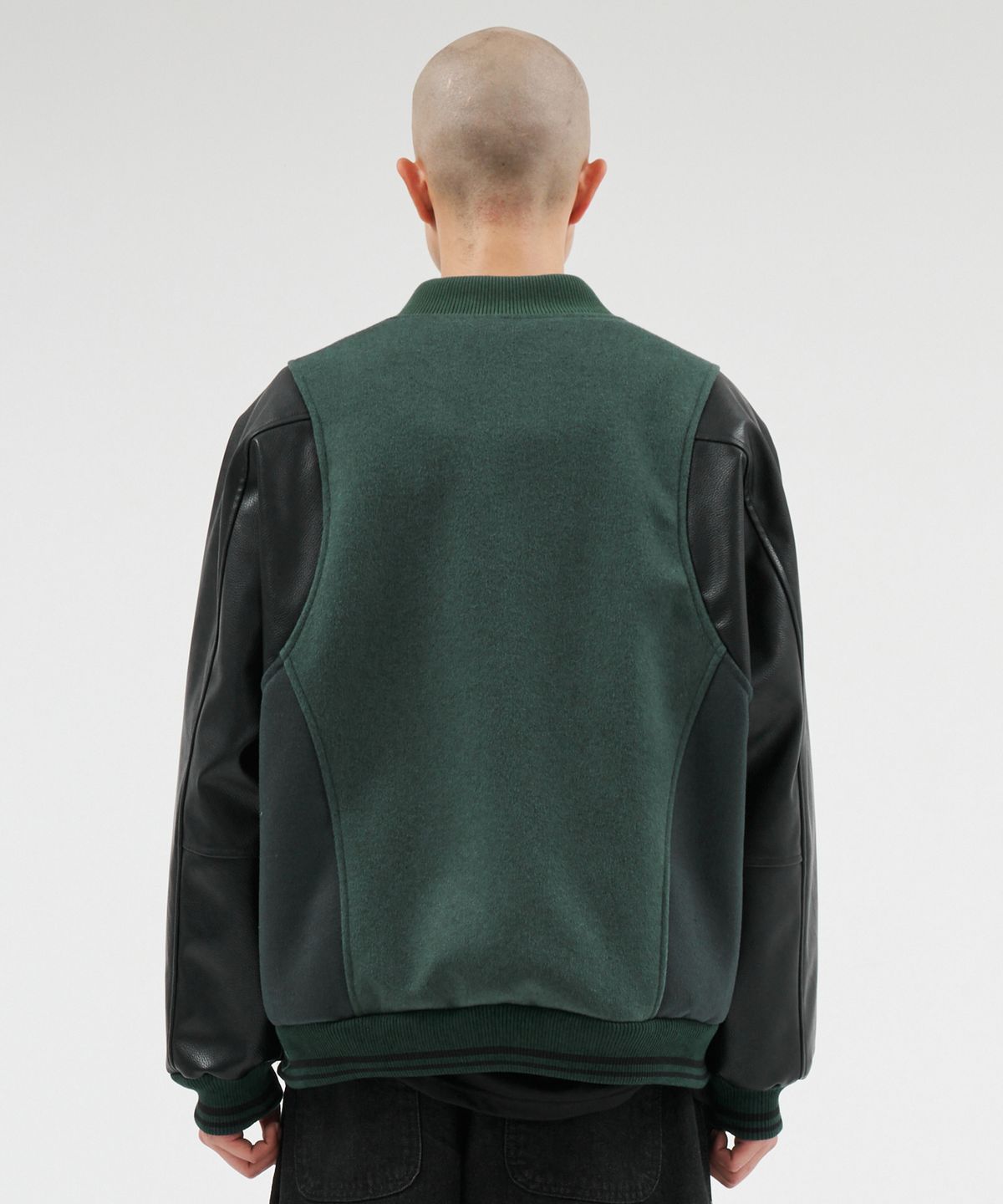 아조바이아조(AJOBYAJO) Wool Mixed Varsity Stadium Jacket [GREEN]