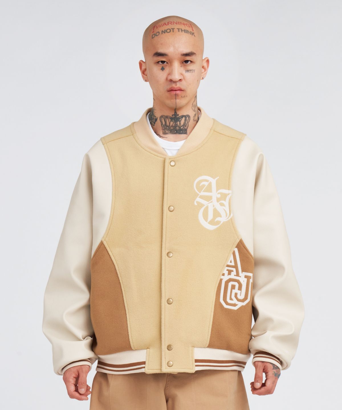 아조바이아조(AJOBYAJO) Wool Mixed Varsity Stadium Jacket [BEIGE]