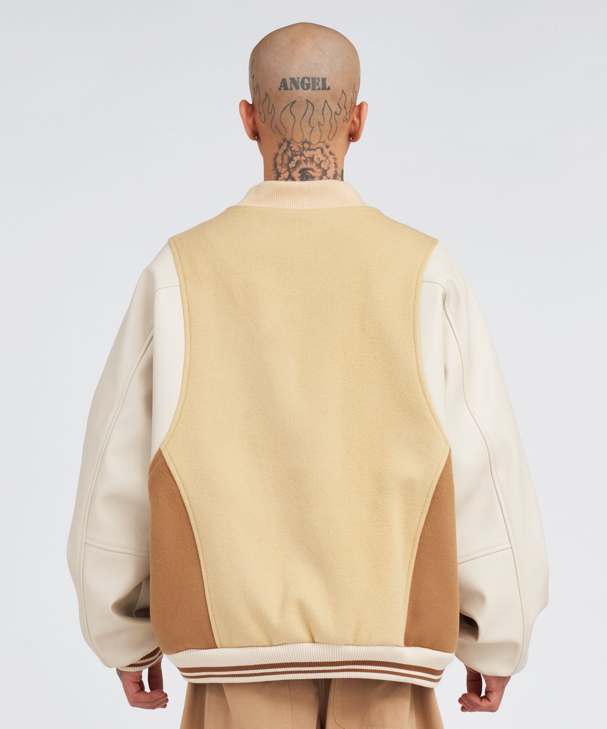 아조바이아조(AJOBYAJO) Wool Mixed Varsity Stadium Jacket [BEIGE]