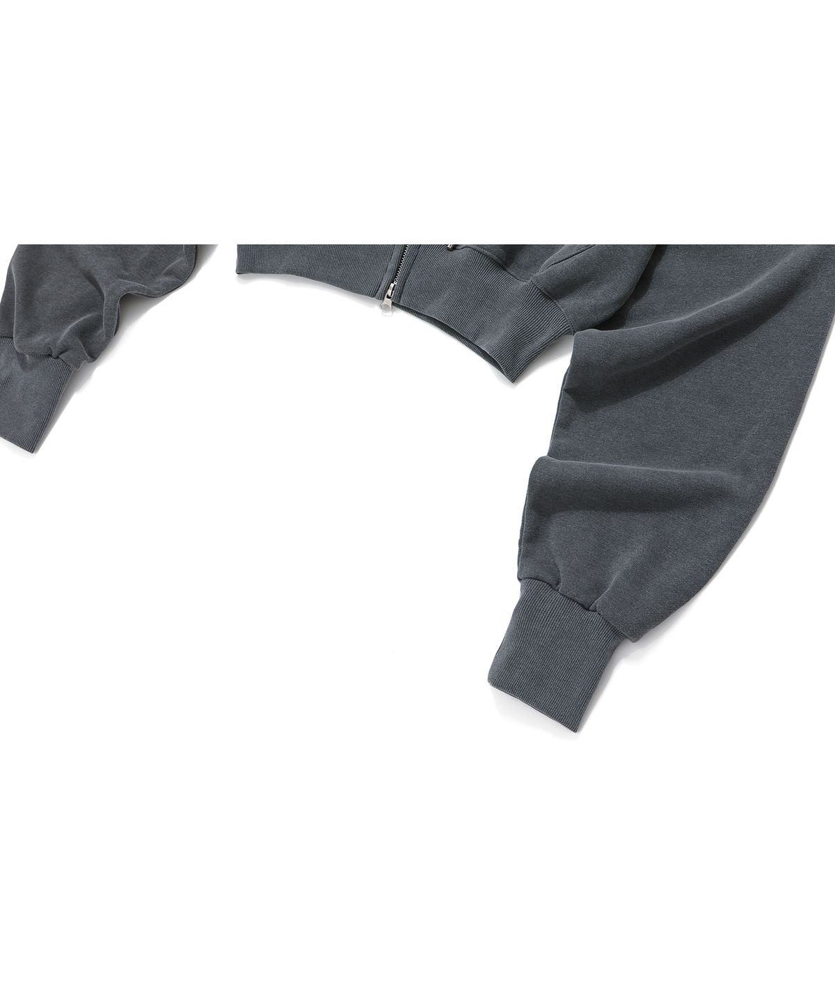 우알롱(WOOALONG) Signature pigment crop hood zip-up - CHARCOAL GREY