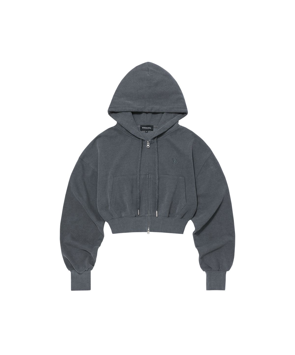 우알롱(WOOALONG) Signature pigment crop hood zip-up - CHARCOAL GREY