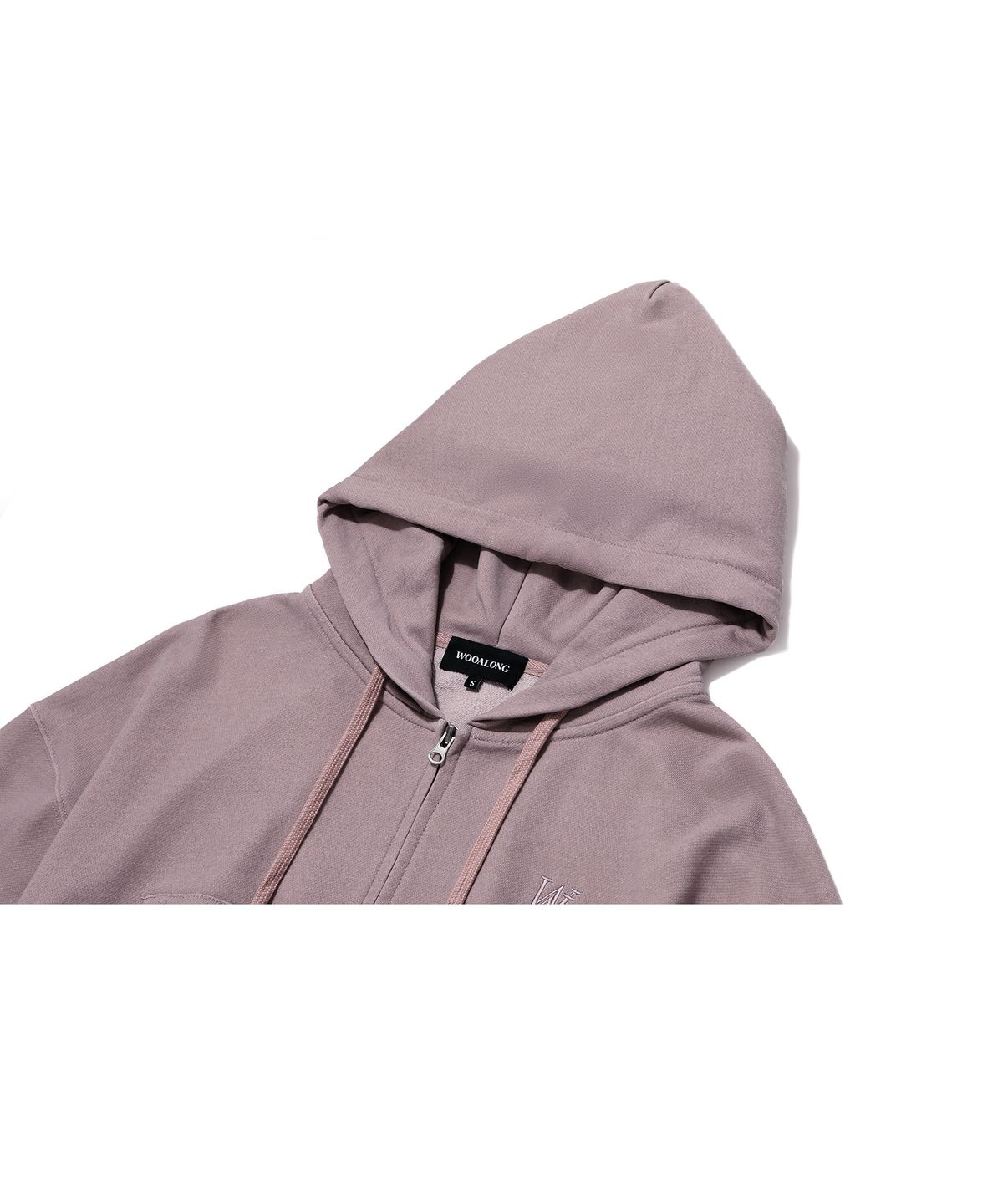 우알롱(WOOALONG) Signature pigment crop hood zip-up - DUSTY PINK