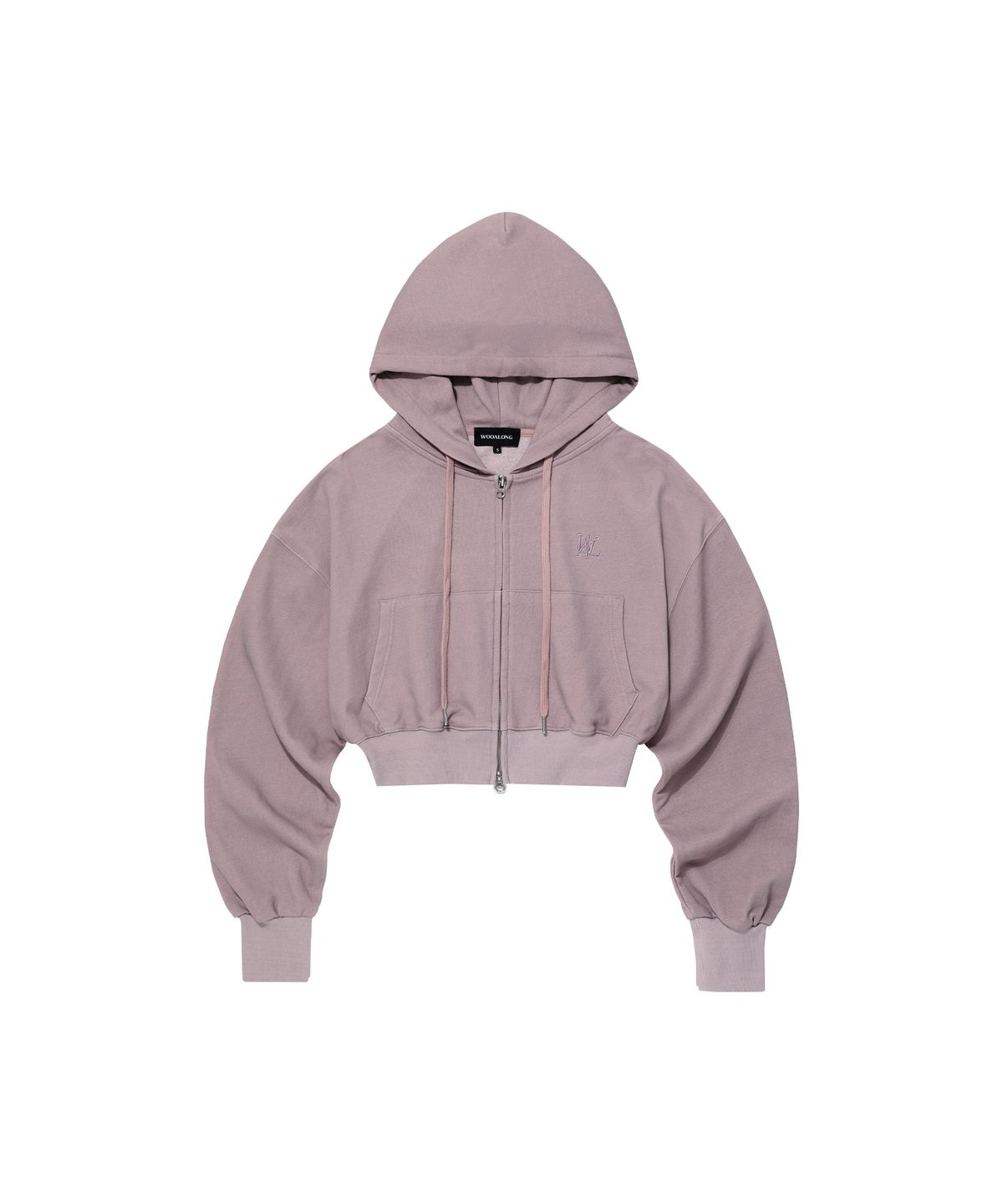 우알롱(WOOALONG) Signature pigment crop hood zip-up - DUSTY PINK