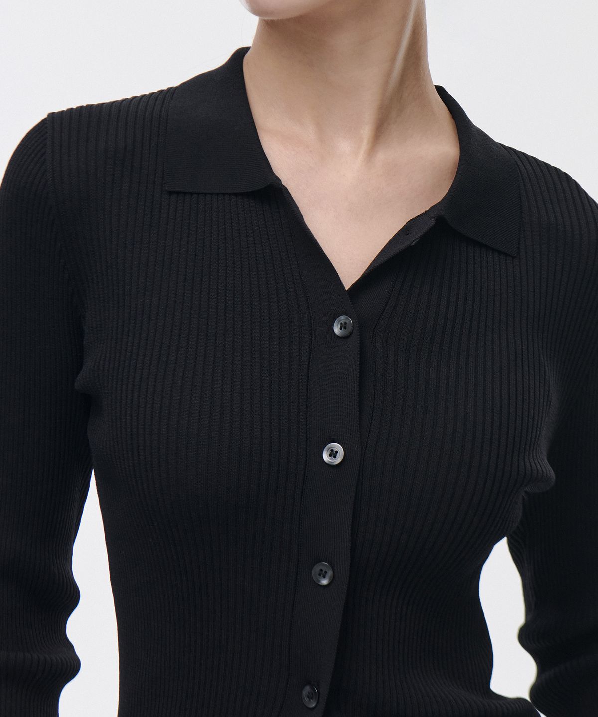 무신사 스탠다드 우먼(MUSINSA STANDARD WOMAN) 우먼즈 리브드 슬림 칼라드 가디건 [블랙]