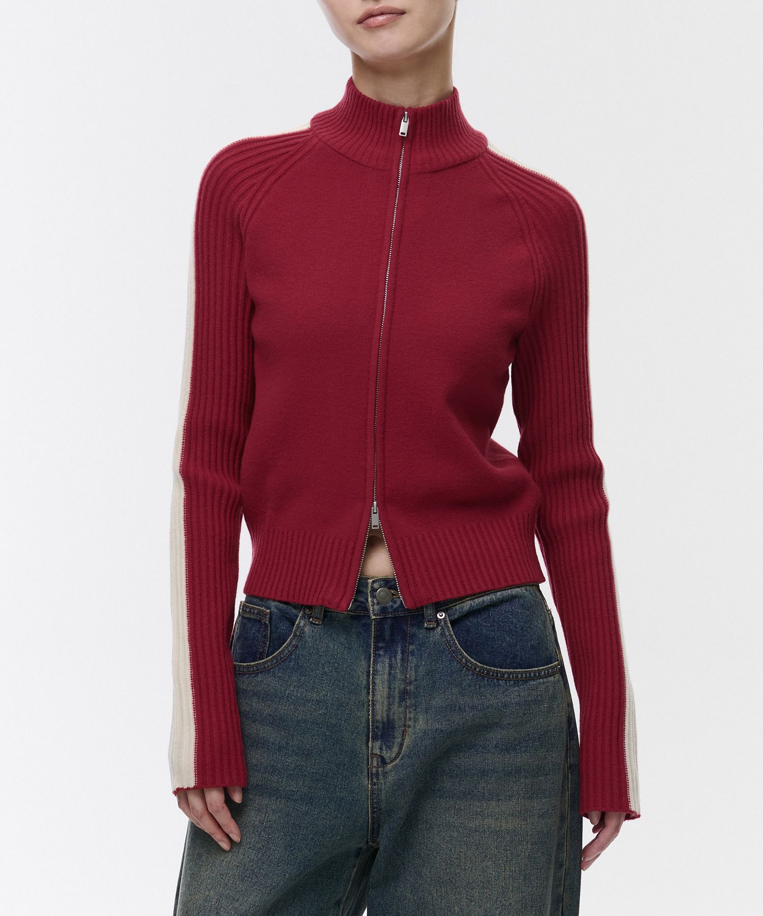 MUSINSA | MUSINSA STANDARD WOMAN Women's Track Knit Zip-up [Red]