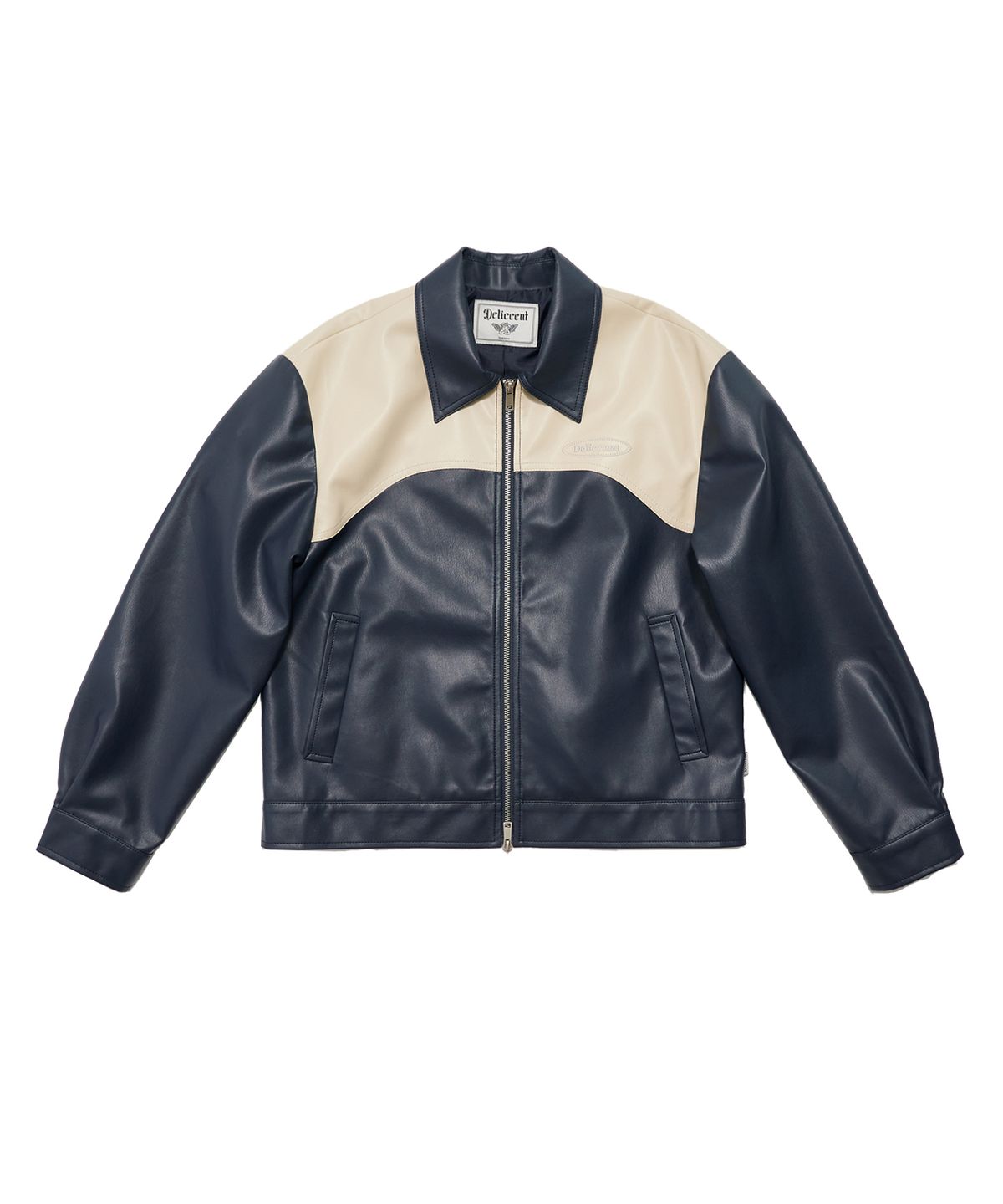 델리센트(DELICCENT) 배색 레더자켓 [NAVY]