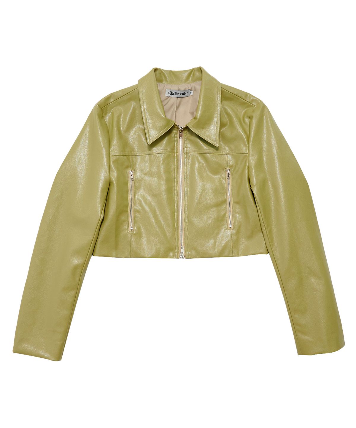 델리센트(DELICCENT) 크롭 투웨이 절개 레더자켓 [OLIVE GREEN]