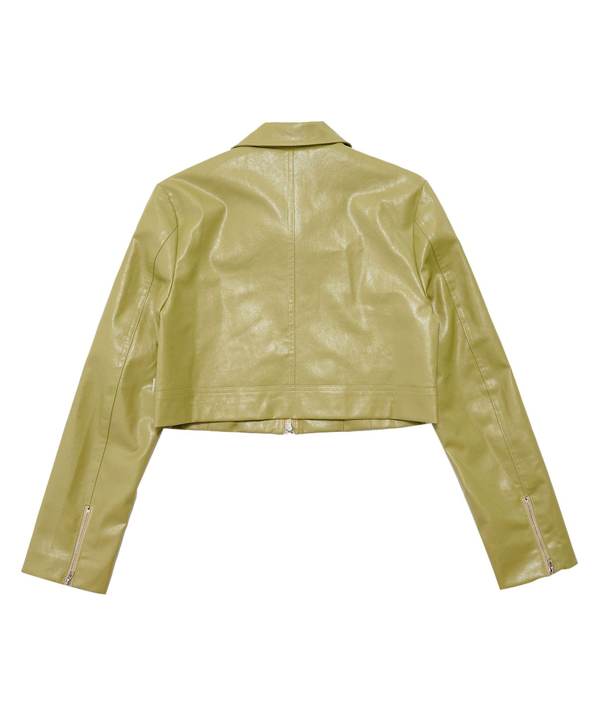 델리센트(DELICCENT) 크롭 투웨이 절개 레더자켓 [OLIVE GREEN]
