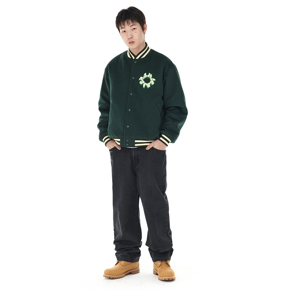 마하그리드(MAHAGRID) THROW UP VARSITY JACKET GREEN(MG2DFMJ242A)