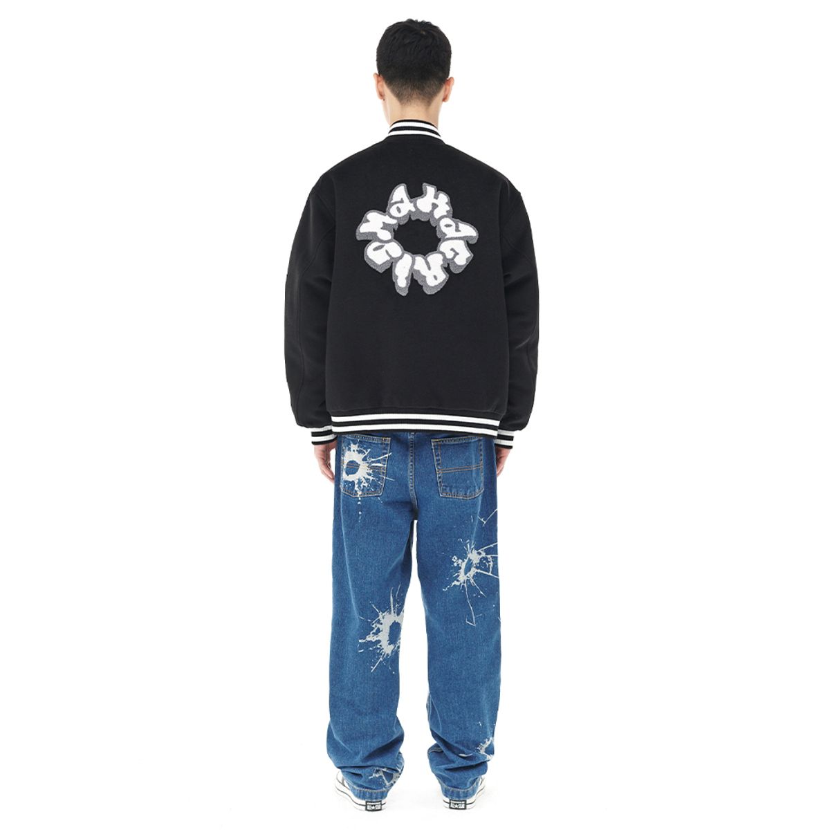 마하그리드(MAHAGRID) THROW UP VARSITY JACKET BLACK(MG2DFMJ242A)