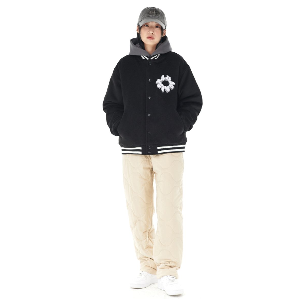 마하그리드(MAHAGRID) THROW UP VARSITY JACKET BLACK(MG2DFMJ242A)