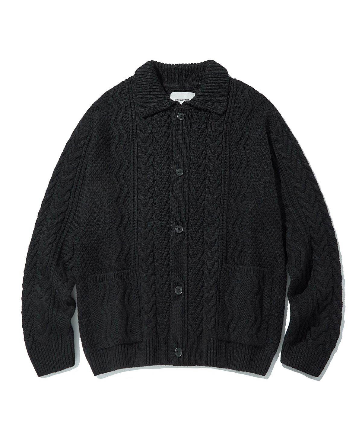 디써티원(DTHIRTYONE) Fisherman Cable Collar Cardigan_Black