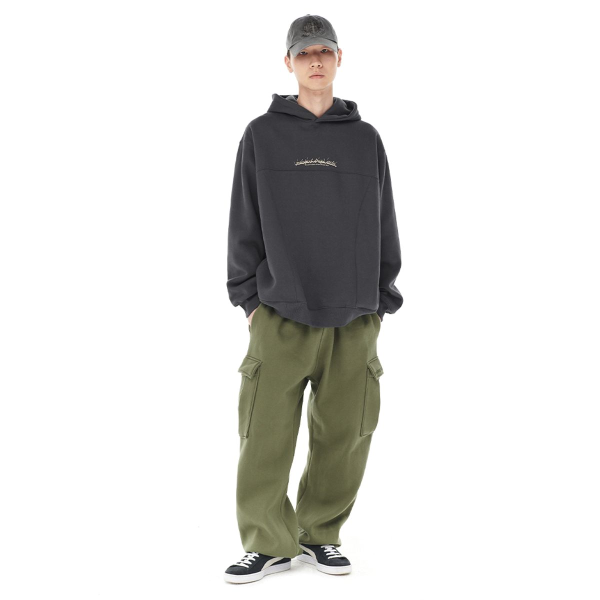 마하그리드(MAHAGRID) CURVED CUT HOODIE CHARCOAL(MG2DFMM421A)