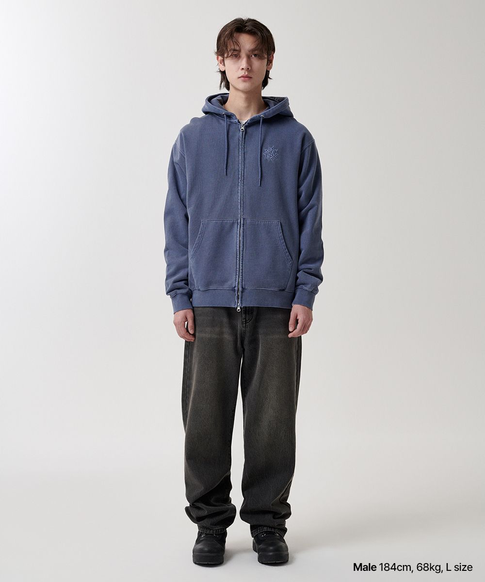 MUSINSA | MAHAGRID SUN LOGO PIGMENT ZIP UP HOODIE NAVY