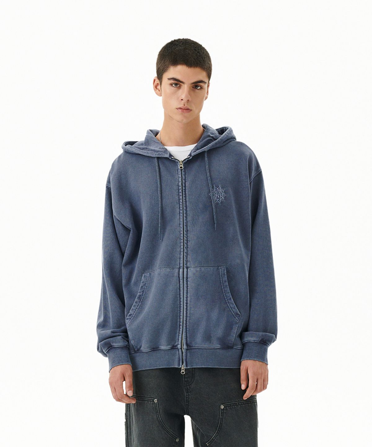 마하그리드(MAHAGRID) SUN LOGO PIGMENT ZIP UP HOODIE NAVY(MG2DFMM430A)