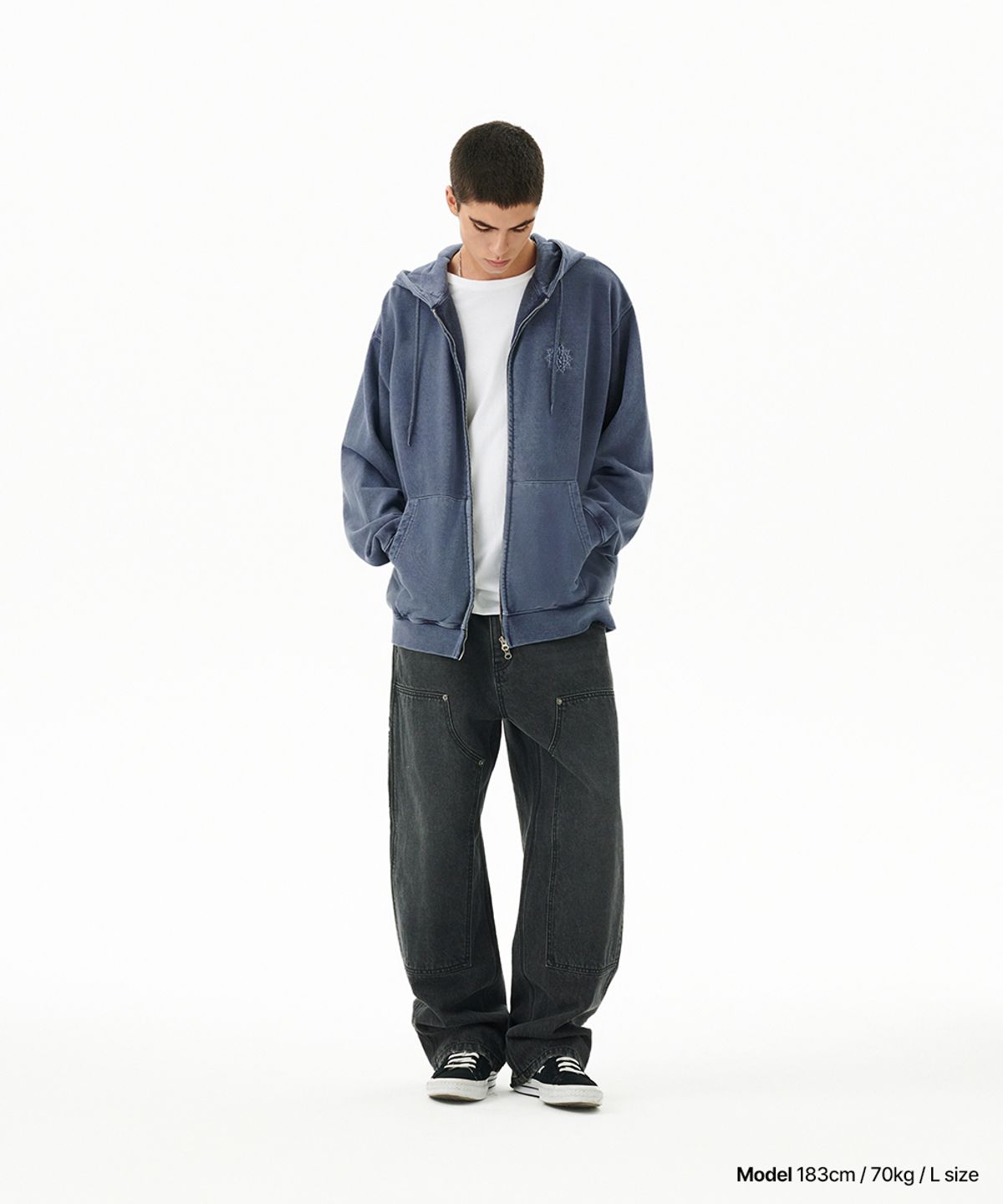 마하그리드(MAHAGRID) SUN LOGO PIGMENT ZIP UP HOODIE NAVY(MG2DFMM430A)