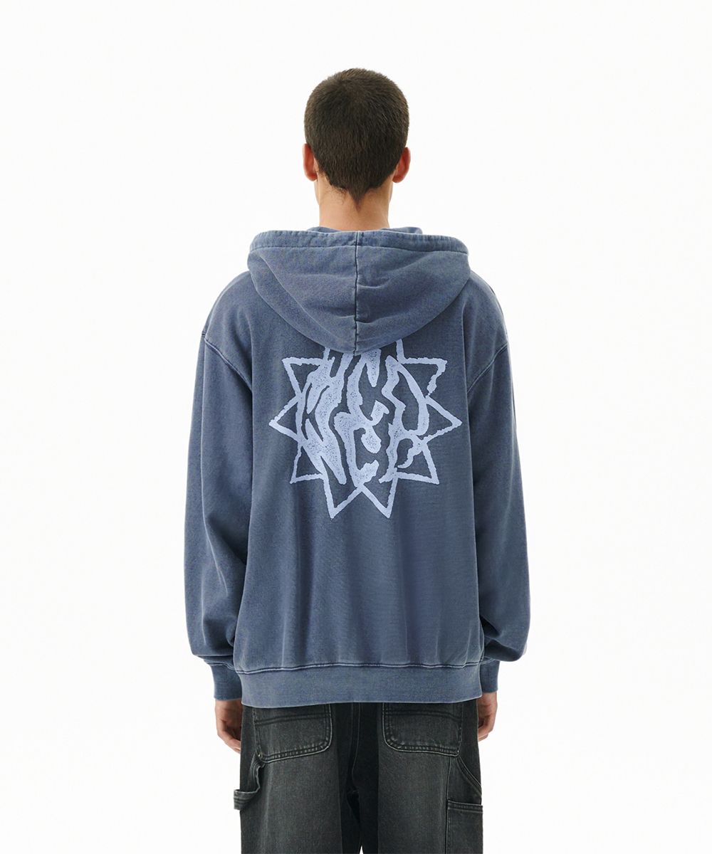 MUSINSA MAHAGRID SUN LOGO PIGMENT ZIP UP HOODIE NAVY(MG2DFMM430A)