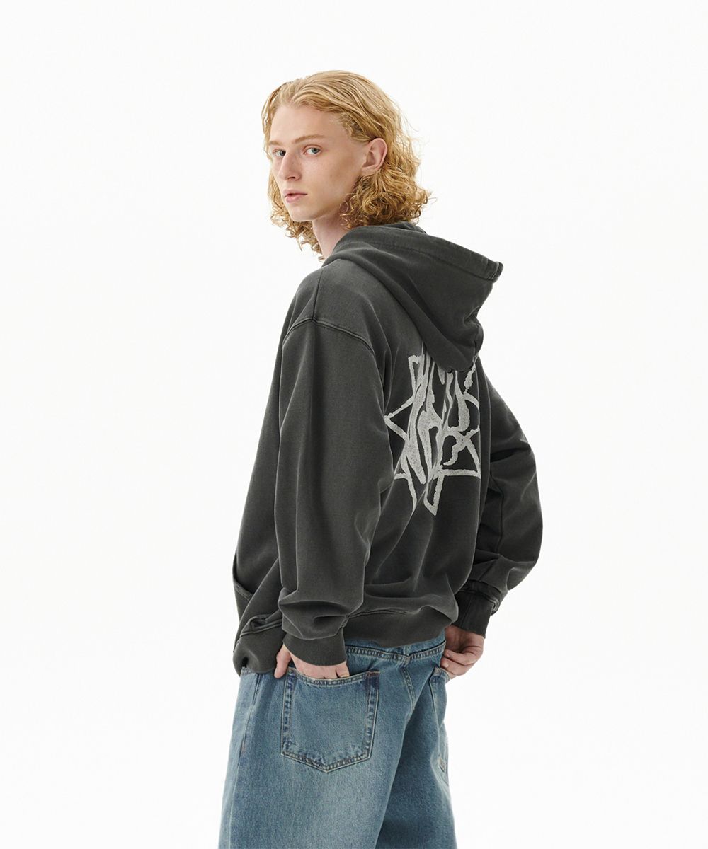 MUSINSA | MAHAGRID SUN LOGO PIGMENT ZIP UP HOODIE CHARCOAL