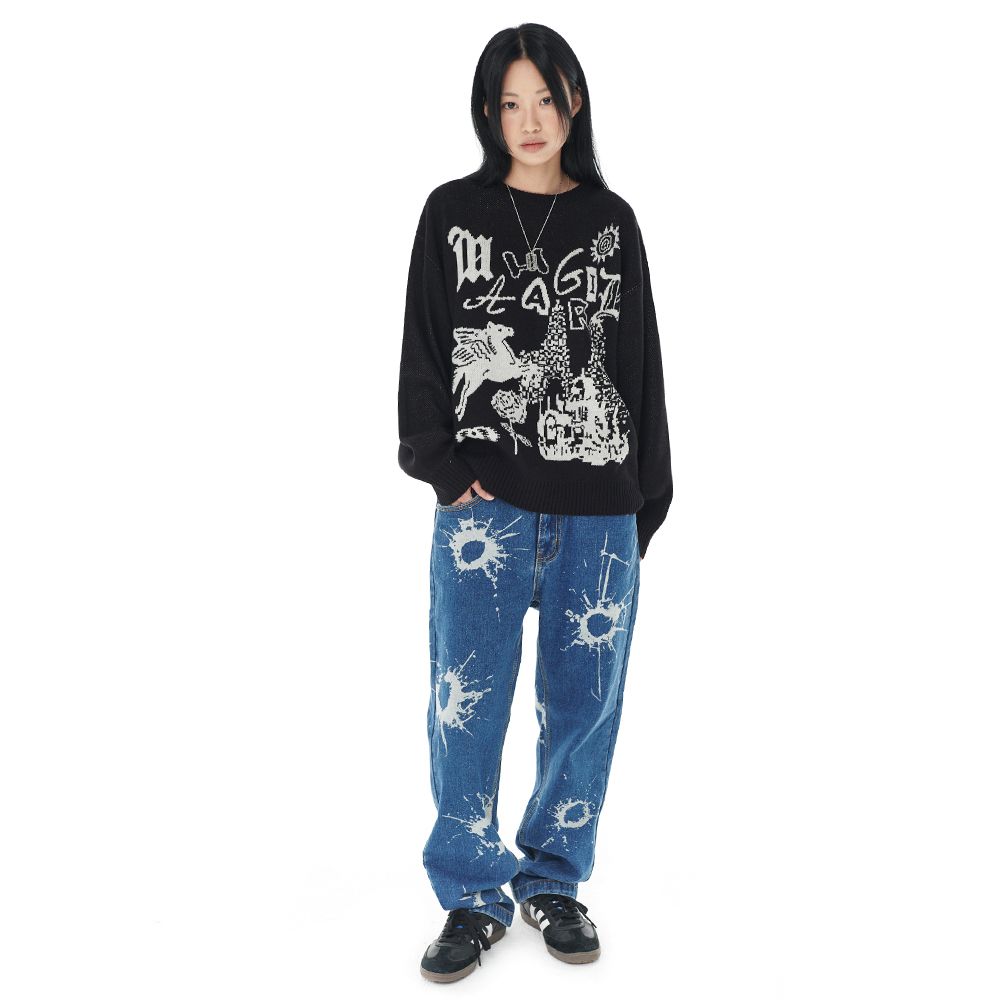 MUSINSA公式 | MAHAGRID FANTASIA KNIT SWEATER BLACK(MG2DFMK623A)