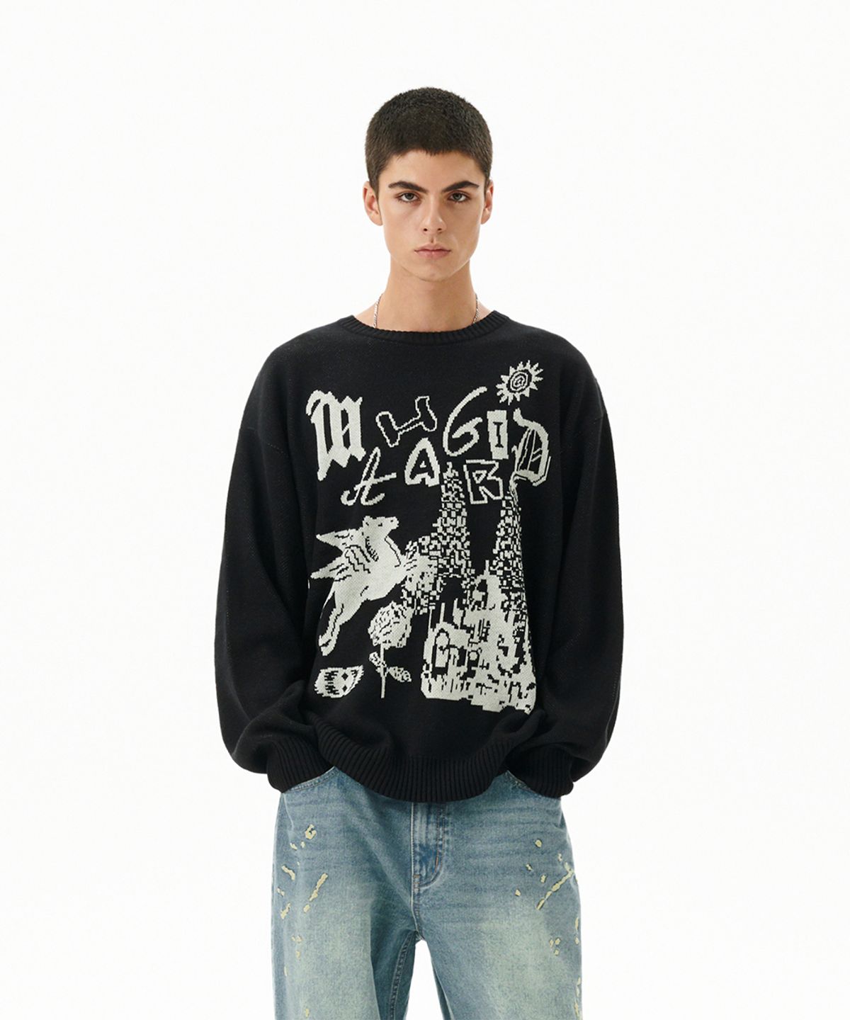 마하그리드(MAHAGRID) FANTASIA KNIT SWEATER BLACK(MG2DFMK623A)