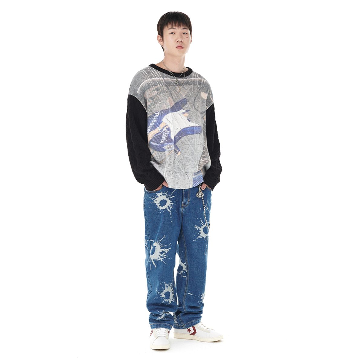 마하그리드(MAHAGRID) BROKEN GUITAR CABLE KNIT SWEATER BLACK(MG2DFMK622A)