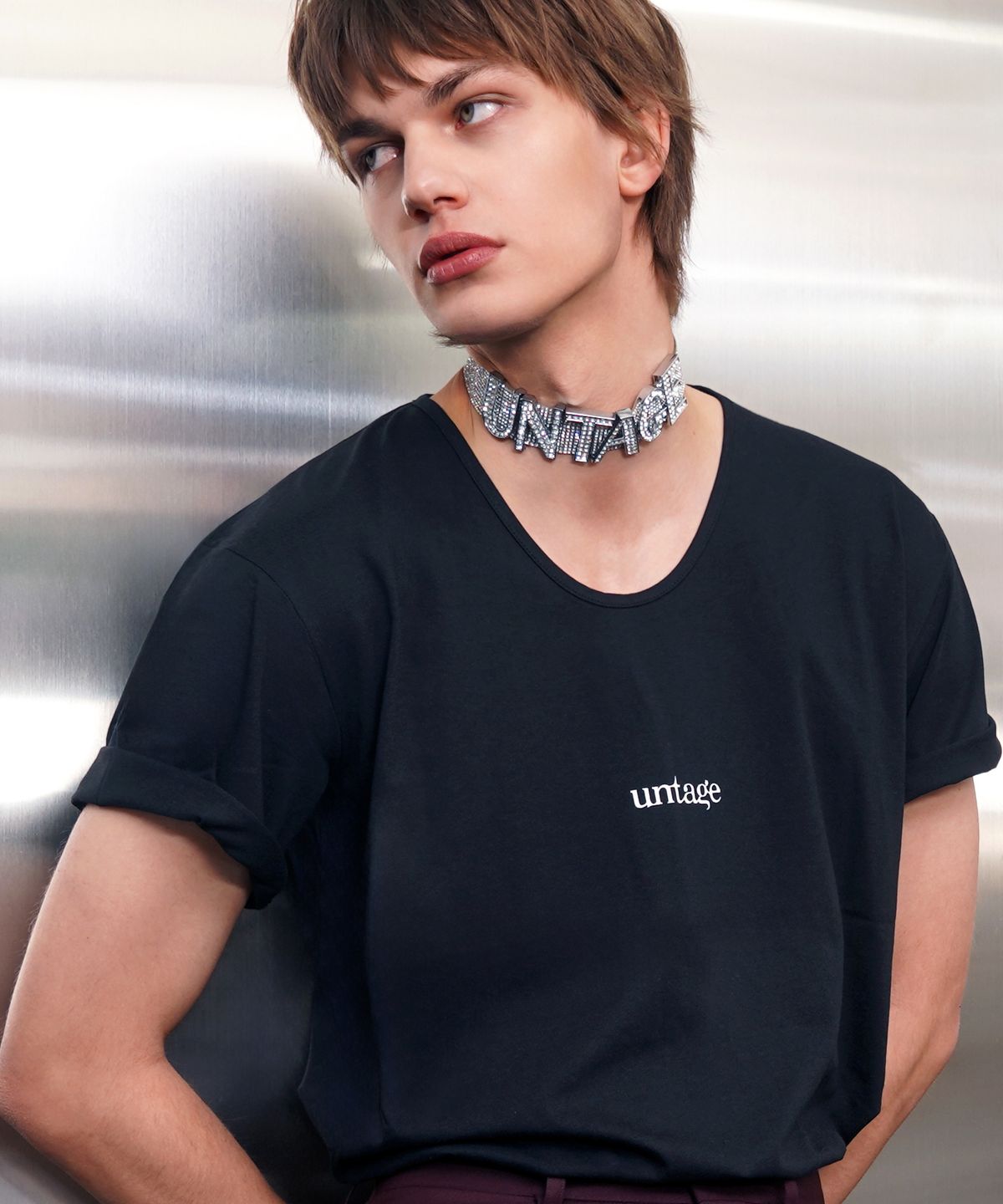 언티지(UNTAGE) 텐셀 로고 프린트 반팔 티셔츠[Black(UNISEX)]_UTT-ST32