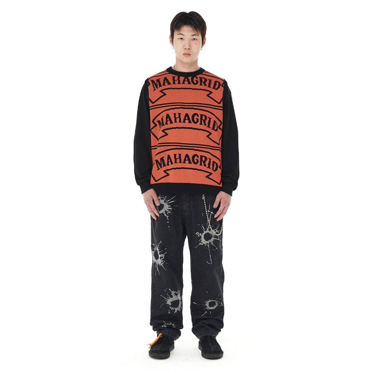 마하그리드(MAHAGRID) FLAG LOGO KNIT VEST ORANGE(MG2DFMK690A)