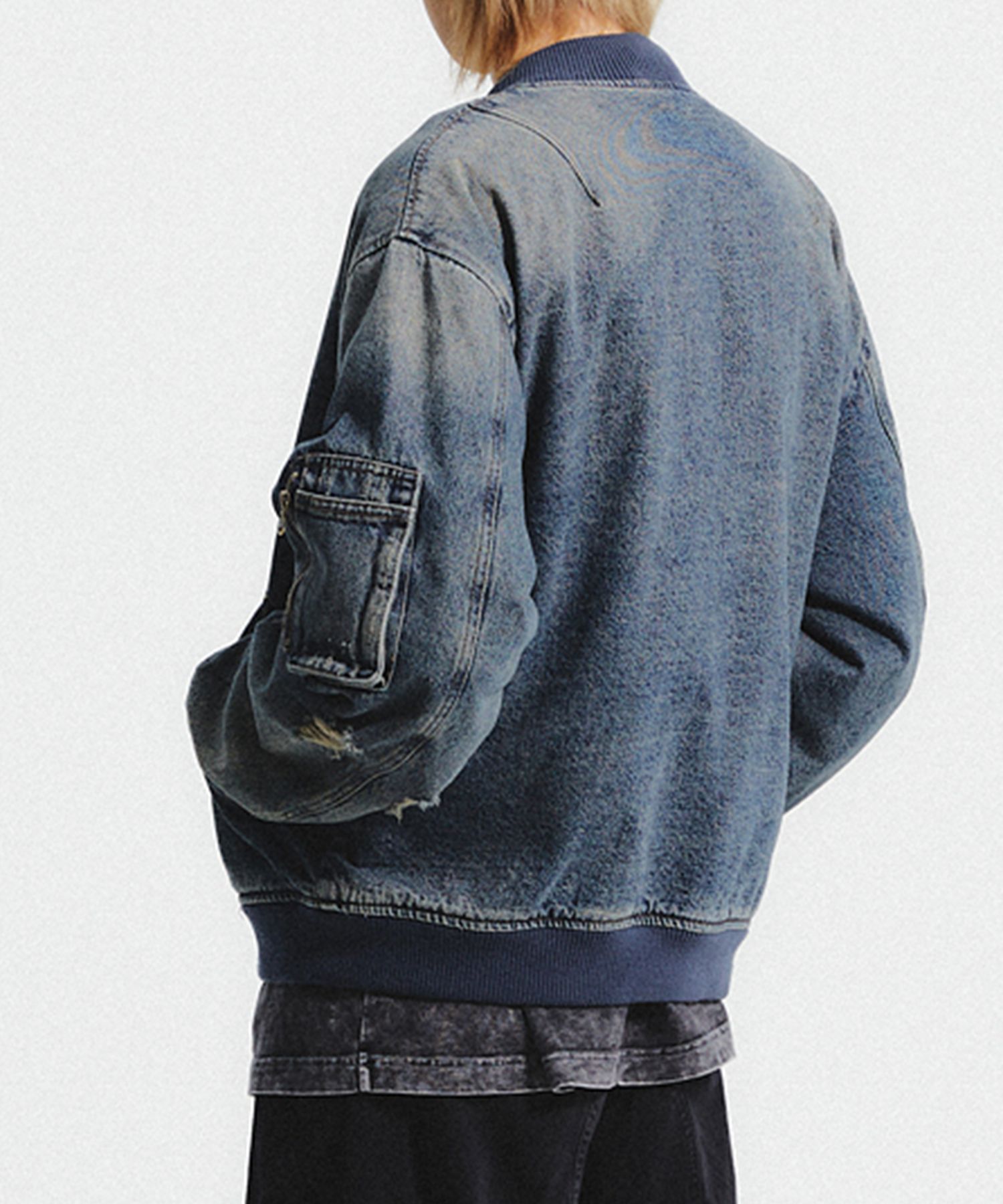 MUSINSA公式 | JUAN HOMME DENIM MA-1 JACKET (MIDDLE BLUE)