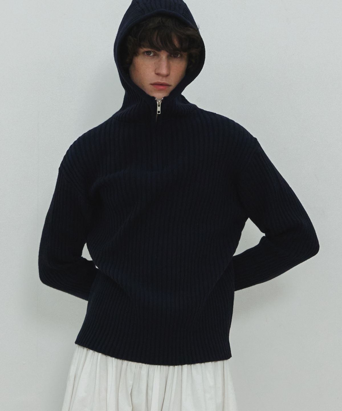 문선 아카이브(MOONSUN ARCHIVE) UNISEX, Balaclava Knit Top / Dark Navy