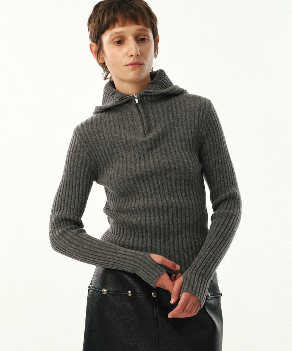 문선 아카이브(MOONSUN ARCHIVE) UNISEX, Balaclava Knit Top / Grey