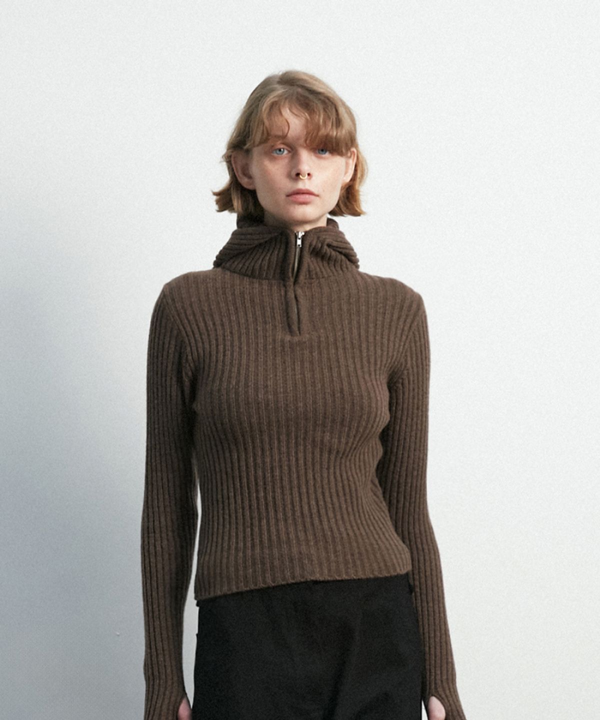 문선 아카이브(MOONSUN ARCHIVE) UNISEX, Balaclava Knit Top / Coffee