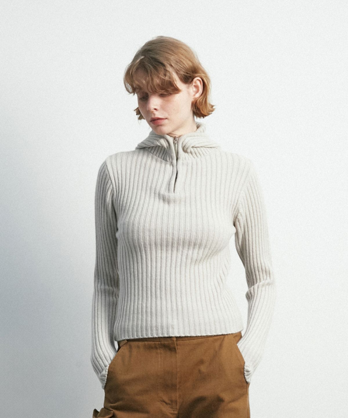 문선(MOONSUN) UNISEX, Balaclava Knit Top / Mist
