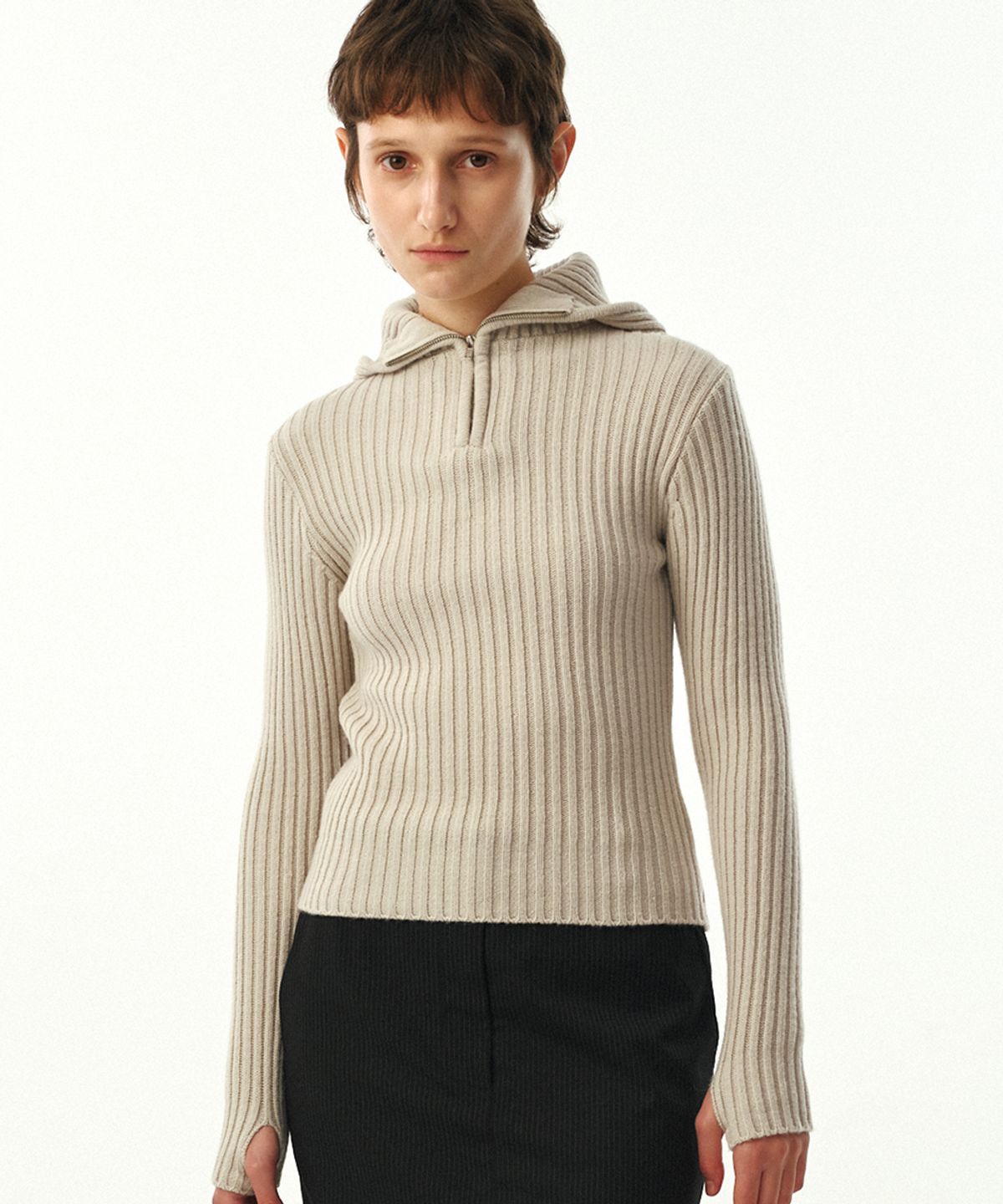 문선(MOONSUN) UNISEX, Balaclava Knit Top / Mist