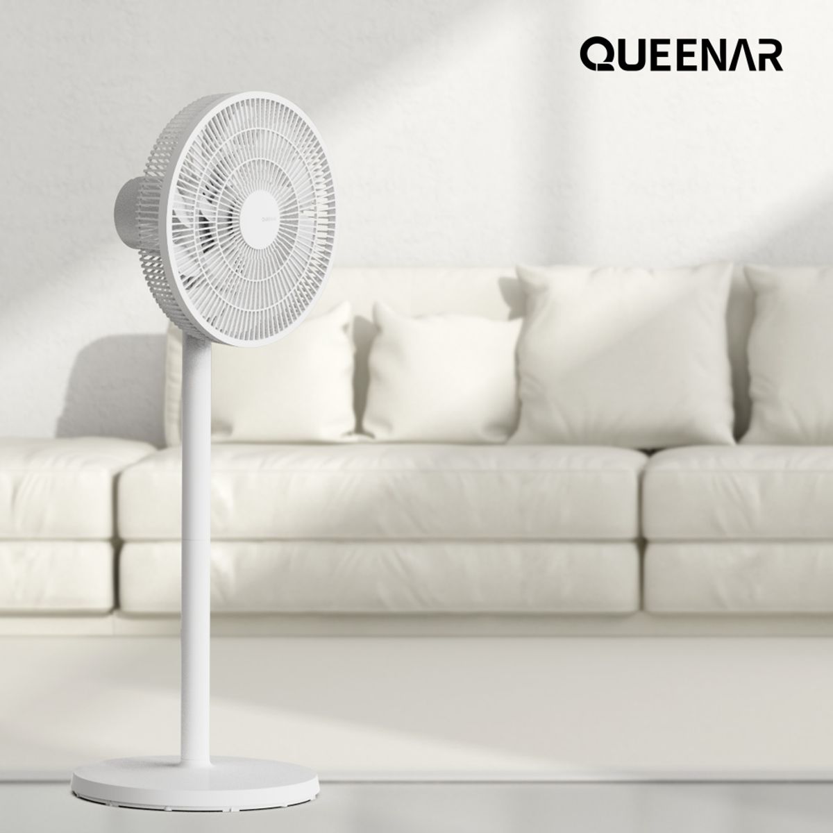 퀸나(QUEENAR) 14인치 쿨케어 스탠드 에어 써큘레이터 화이트, 브라운 QMF-A150