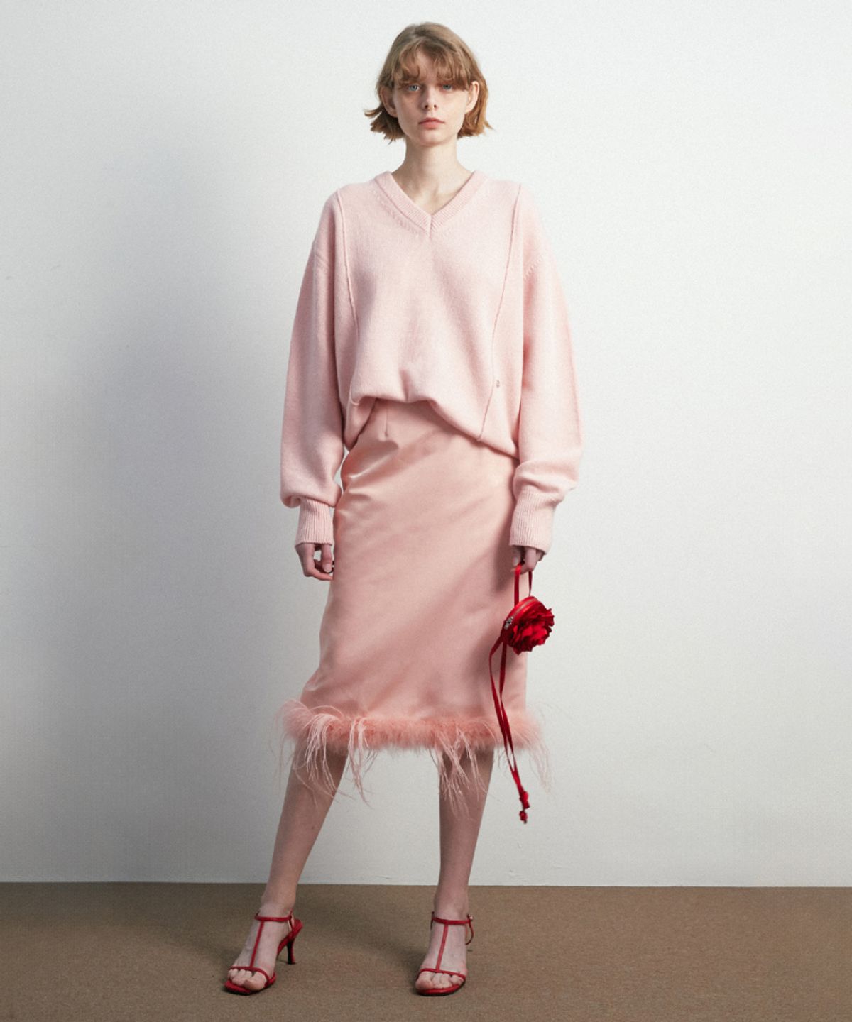 문선 아카이브(MOONSUN ARCHIVE) Ostrich Hair Skirt / Flamingo