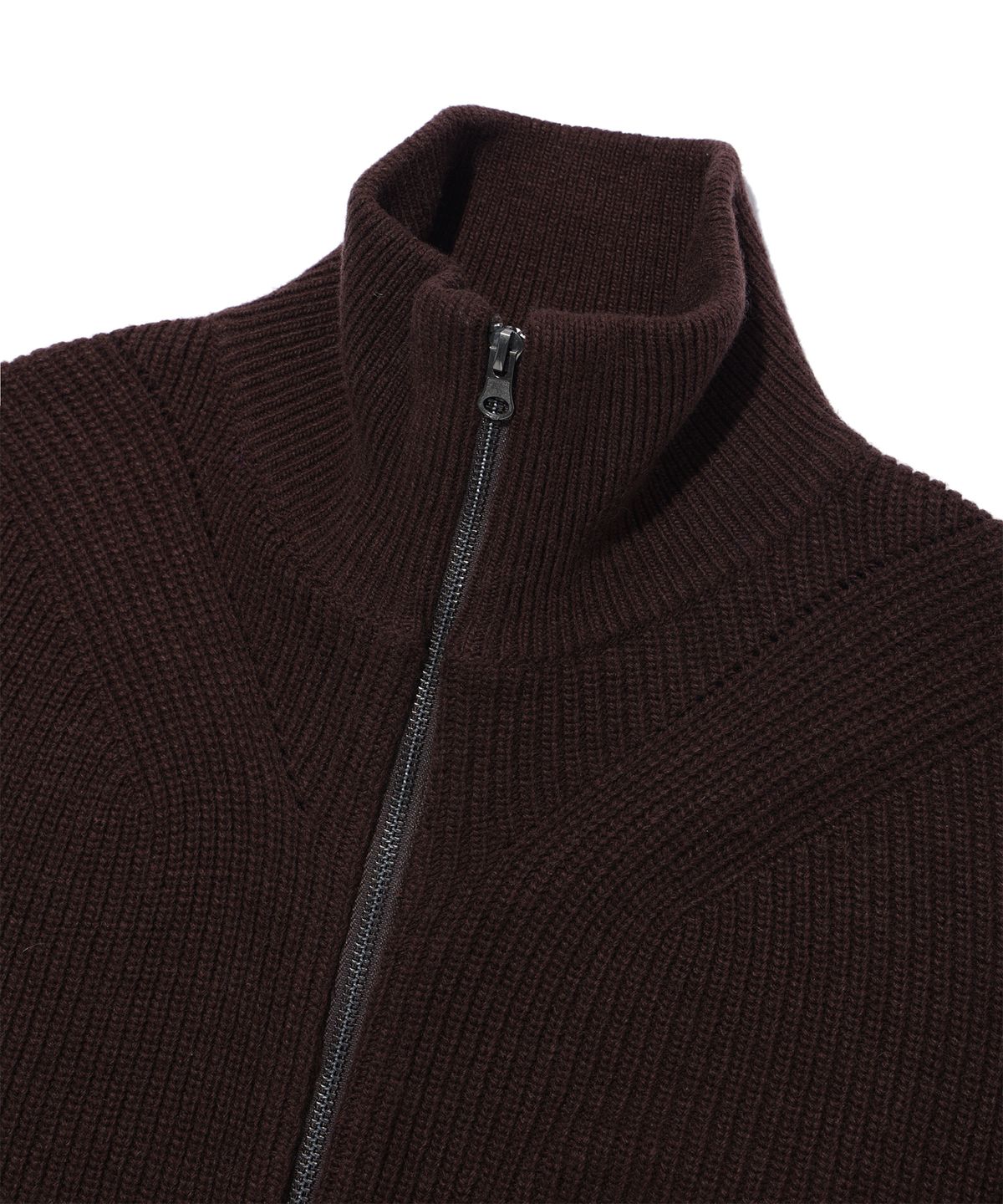 사운즈라이프(SOUNDSLIFE) Collar Knit Full Zip-Up Brown