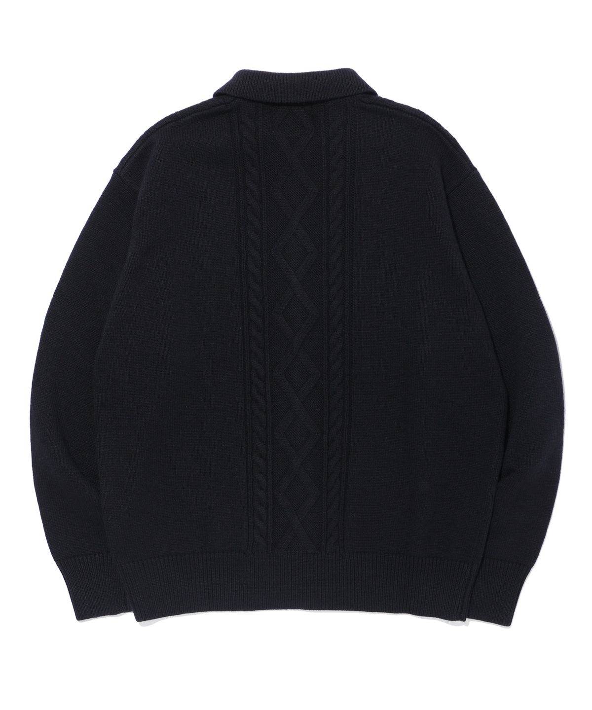 사운즈라이프(SOUNDSLIFE) ZIGZAG Cable Collar Knit Zip-Up Black