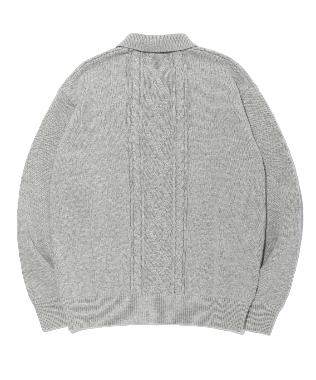사운즈라이프(SOUNDSLIFE) ZIGZAG Cable Collar Knit Zip-Up Light Grey