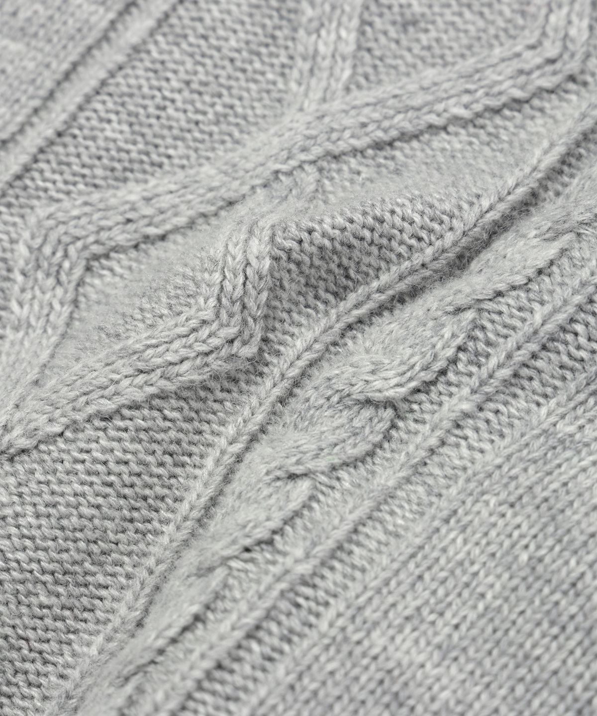 사운즈라이프(SOUNDSLIFE) ZIGZAG Cable Collar Knit Zip-Up Light Grey