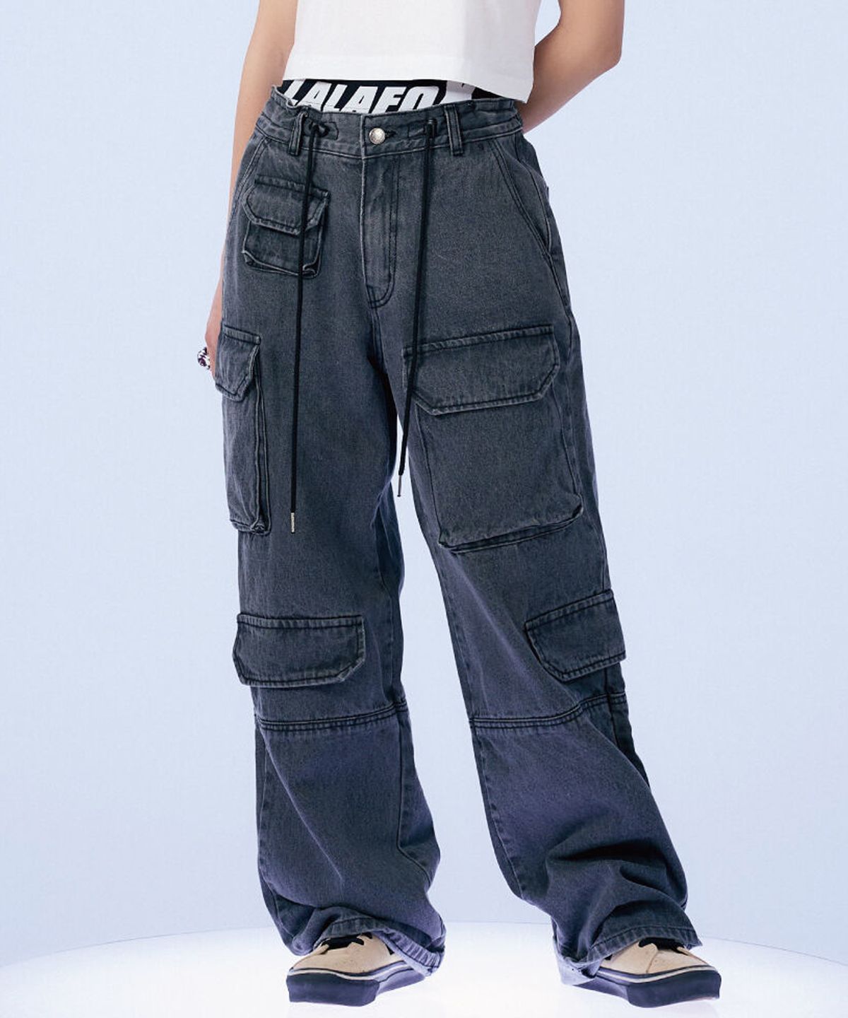 라라폭스(LALAFOX) DENIM CARGO PANTS GREY BP4DP004