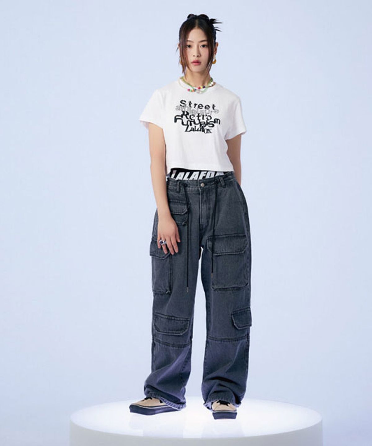 라라폭스(LALAFOX) DENIM CARGO PANTS GREY BP4DP004