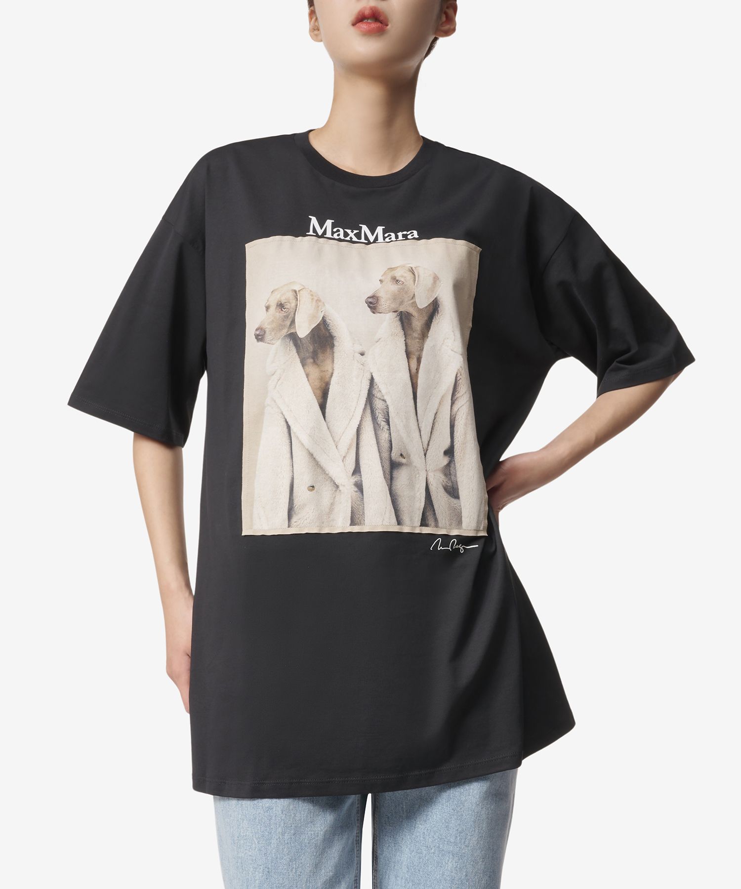 【MAX MARA】LOGO DOG PRINT SHORT SLEEVE T SHIRT BLACK Max Mara Tacco Logo Dog Print T-Shirt-Black (Tops) IFCHIC.COM