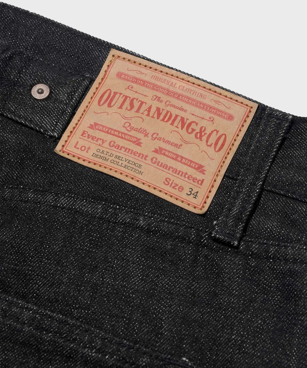아웃스탠딩(OUTSTANDING) 30’S CINCH BACK SELVEDGE WIDE PANTS_BLACK