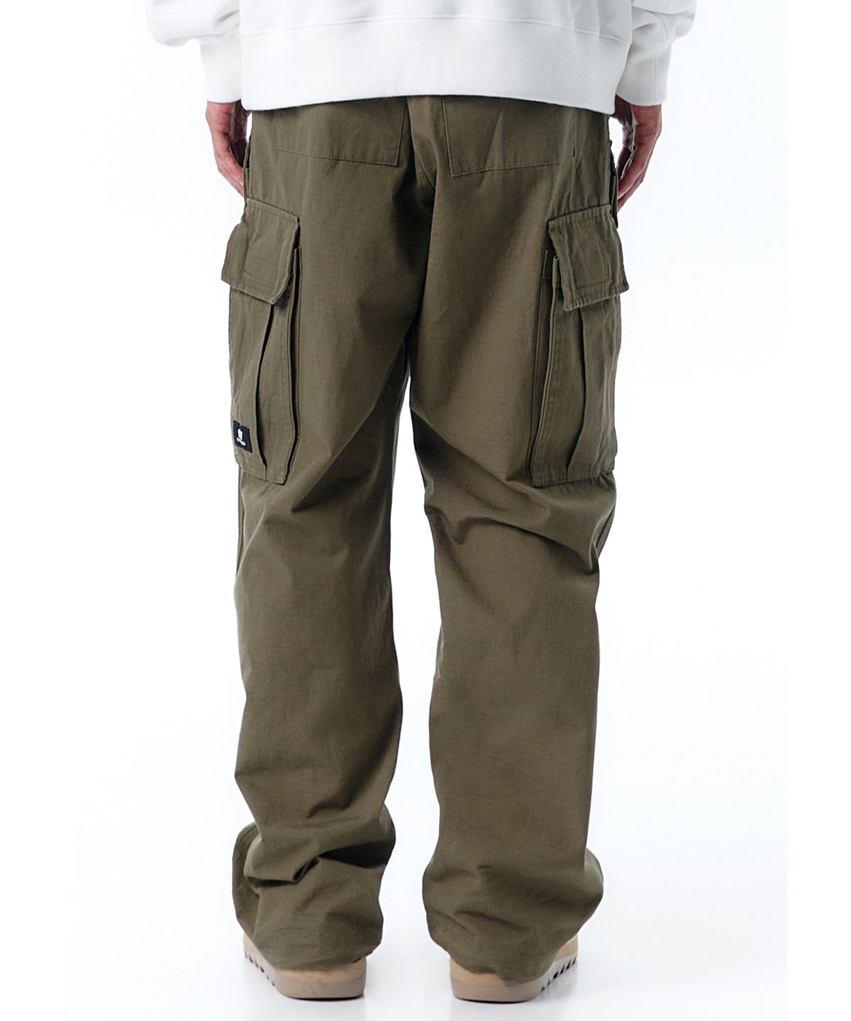 오픈야드(오와이)(OPENYARD(OY)) UNBALANCE CARGO POCKET RIP PANTS-KHAKI