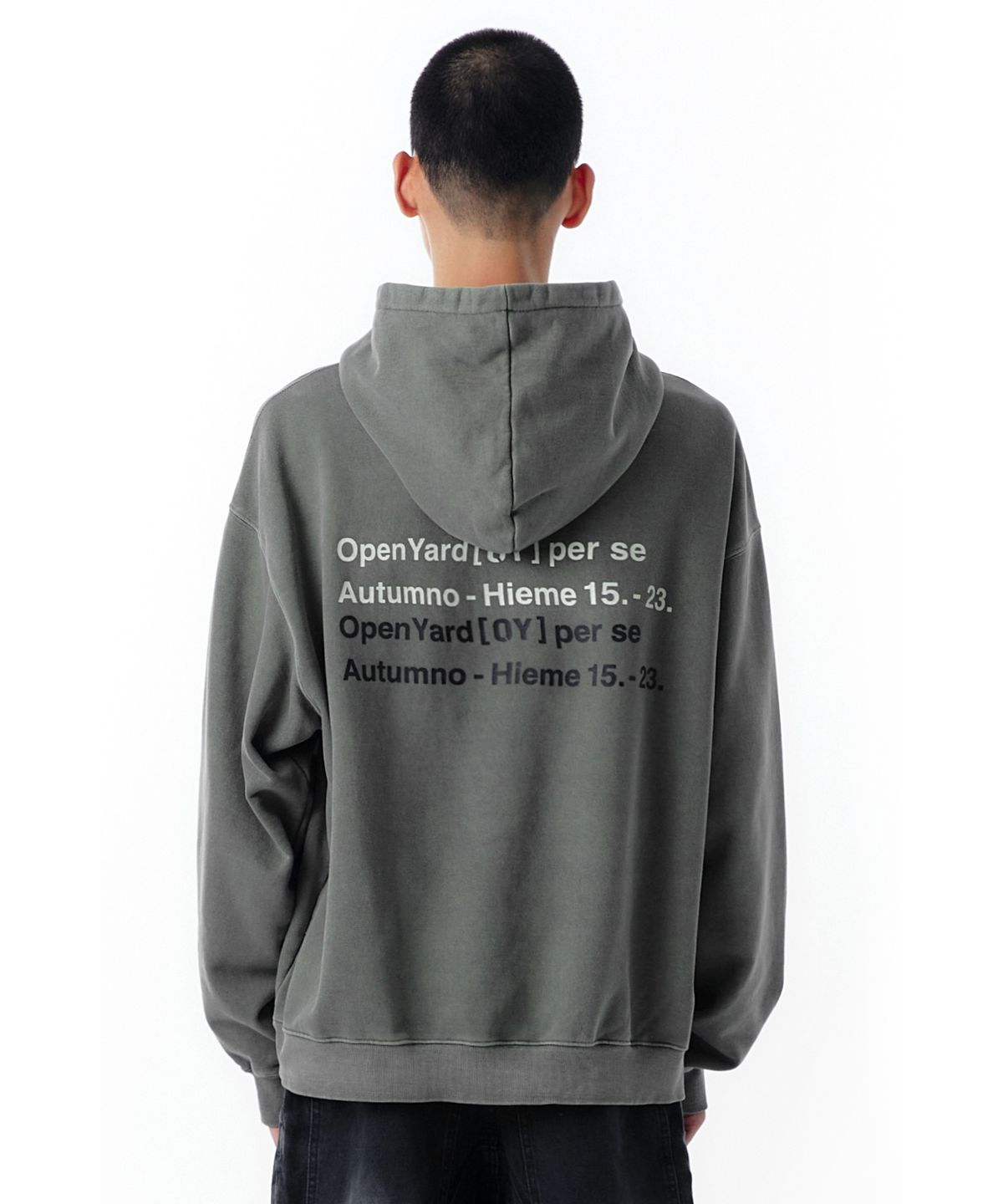 오픈야드(오와이)(OPENYARD(OY)) PIGMENT TYPO HOODIE-KHAKI