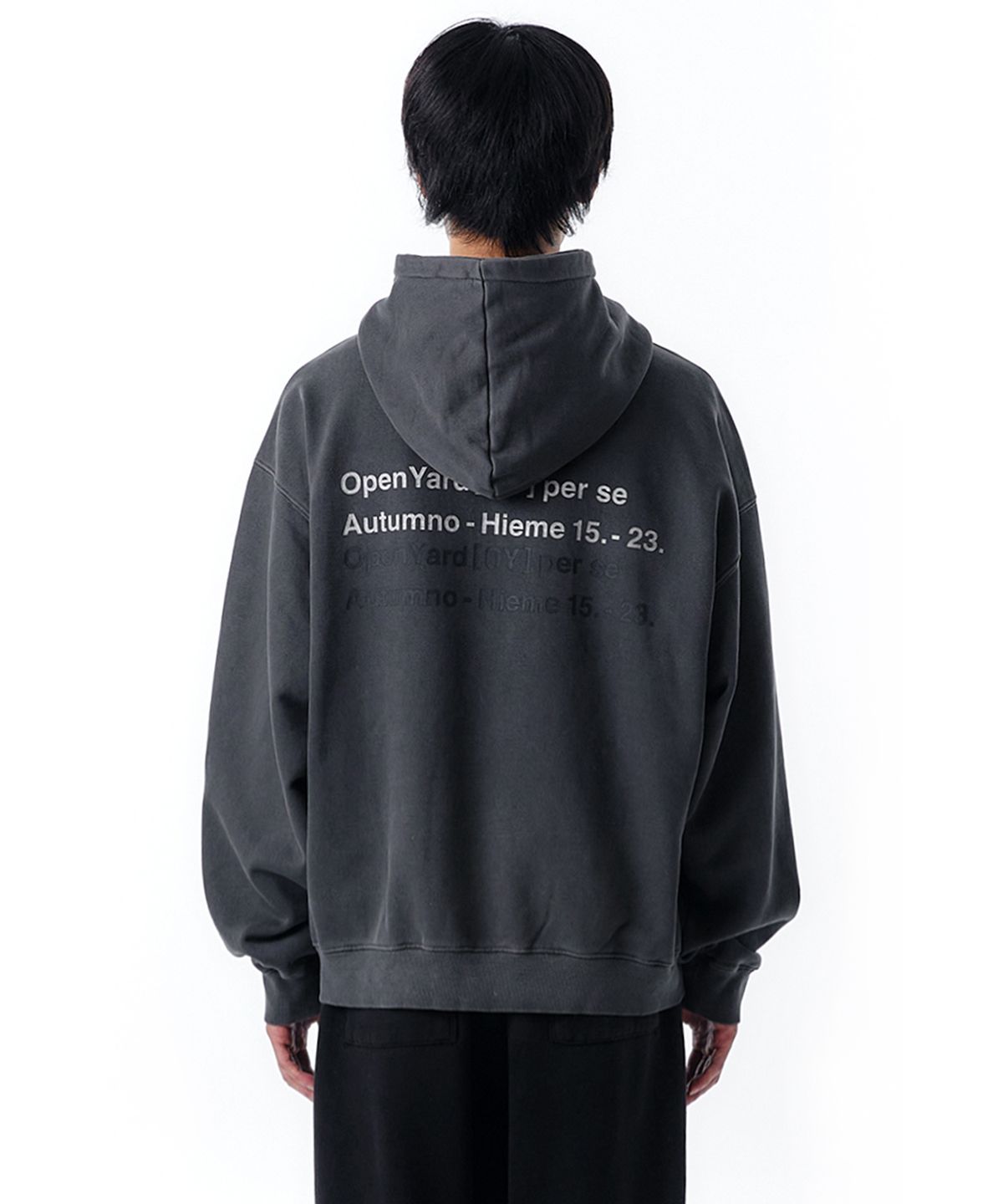 오픈야드(오와이)(OPENYARD(OY)) PIGMENT TYPO HOODIE-BLACK