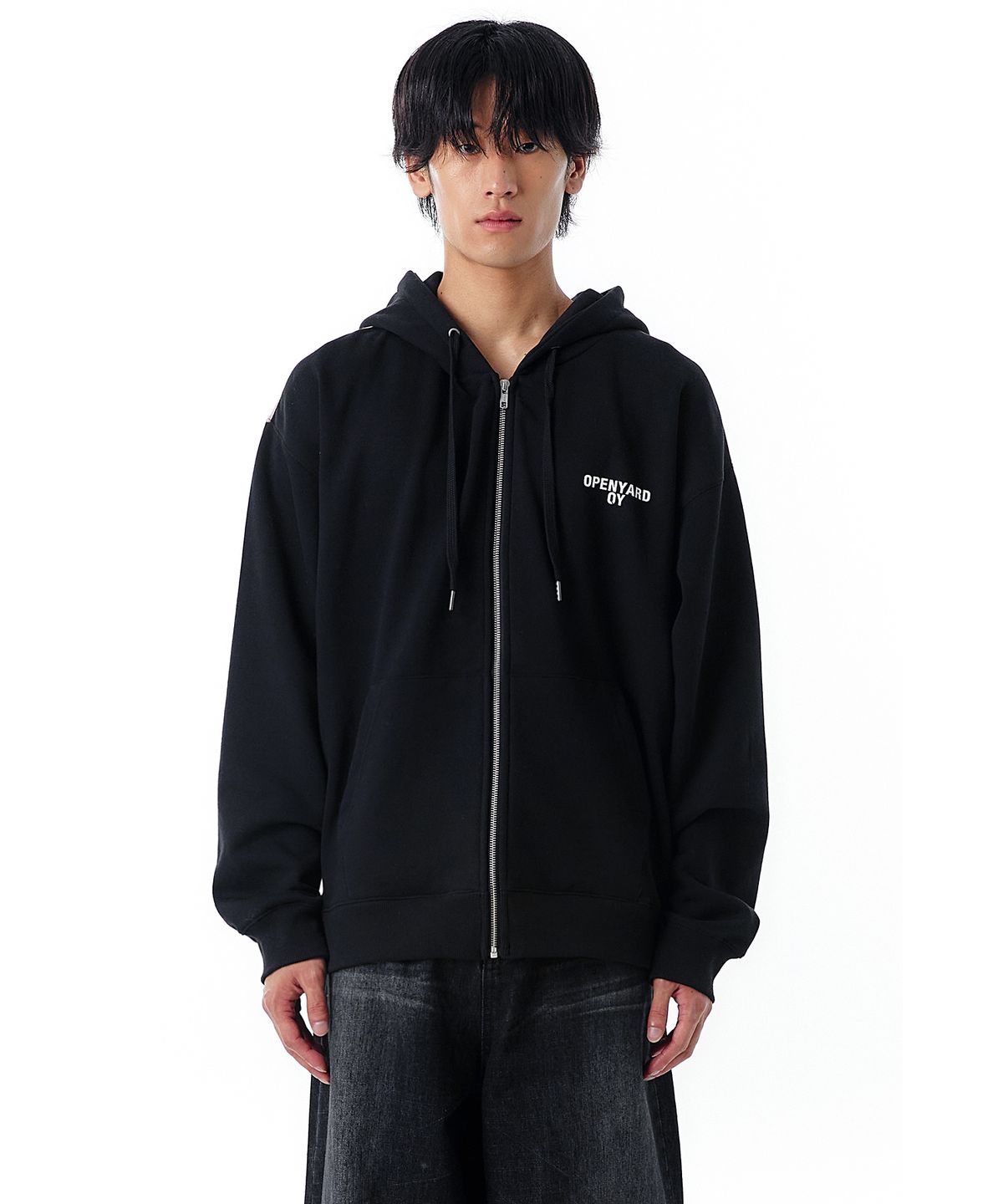 오픈야드(오와이)(OPENYARD(OY)) BACK FILM HOODIE ZIP UP-BLACK